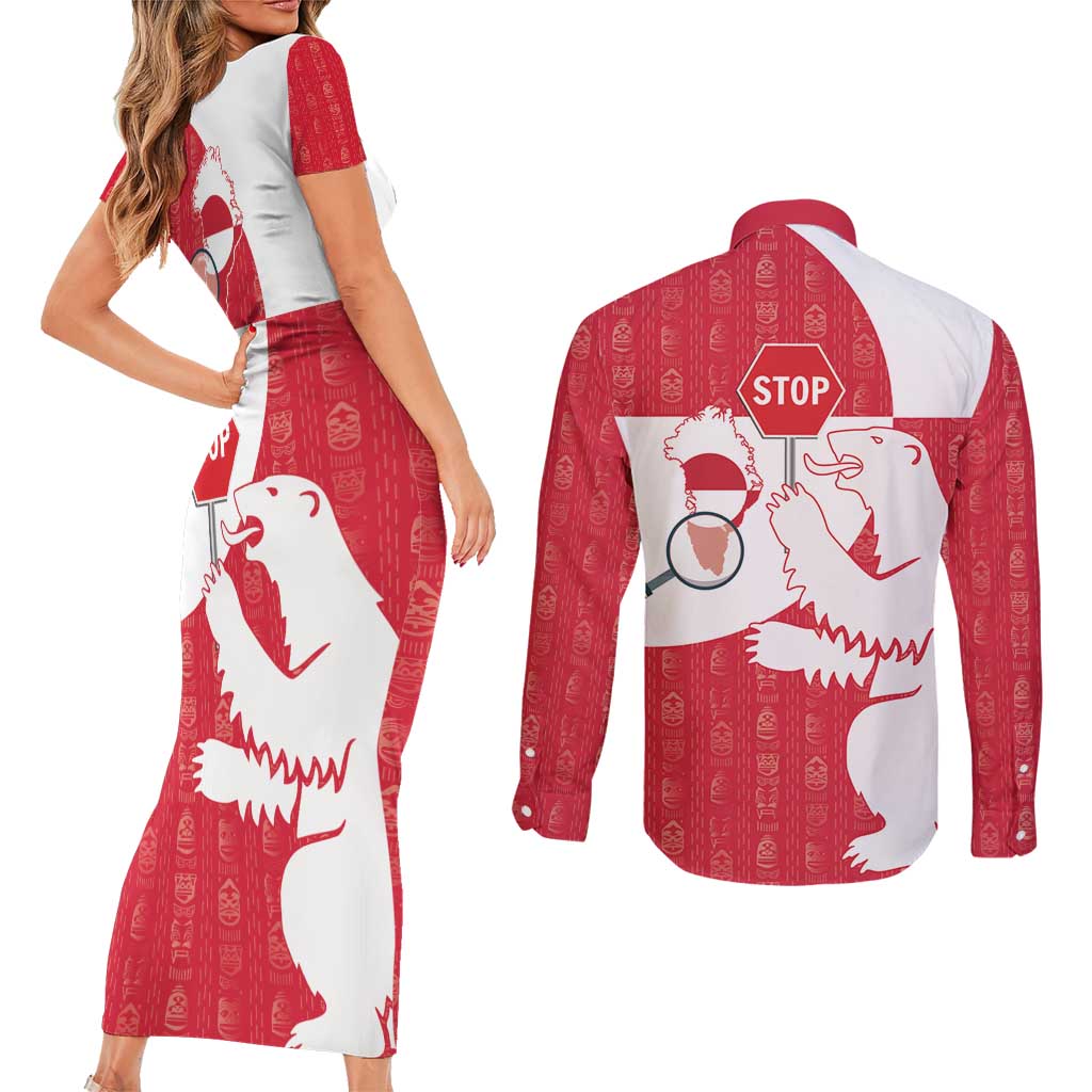Greenland Not For Sale Couples Matching Short Sleeve Bodycon Dress and Long Sleeve Button Shirt Polar Bear