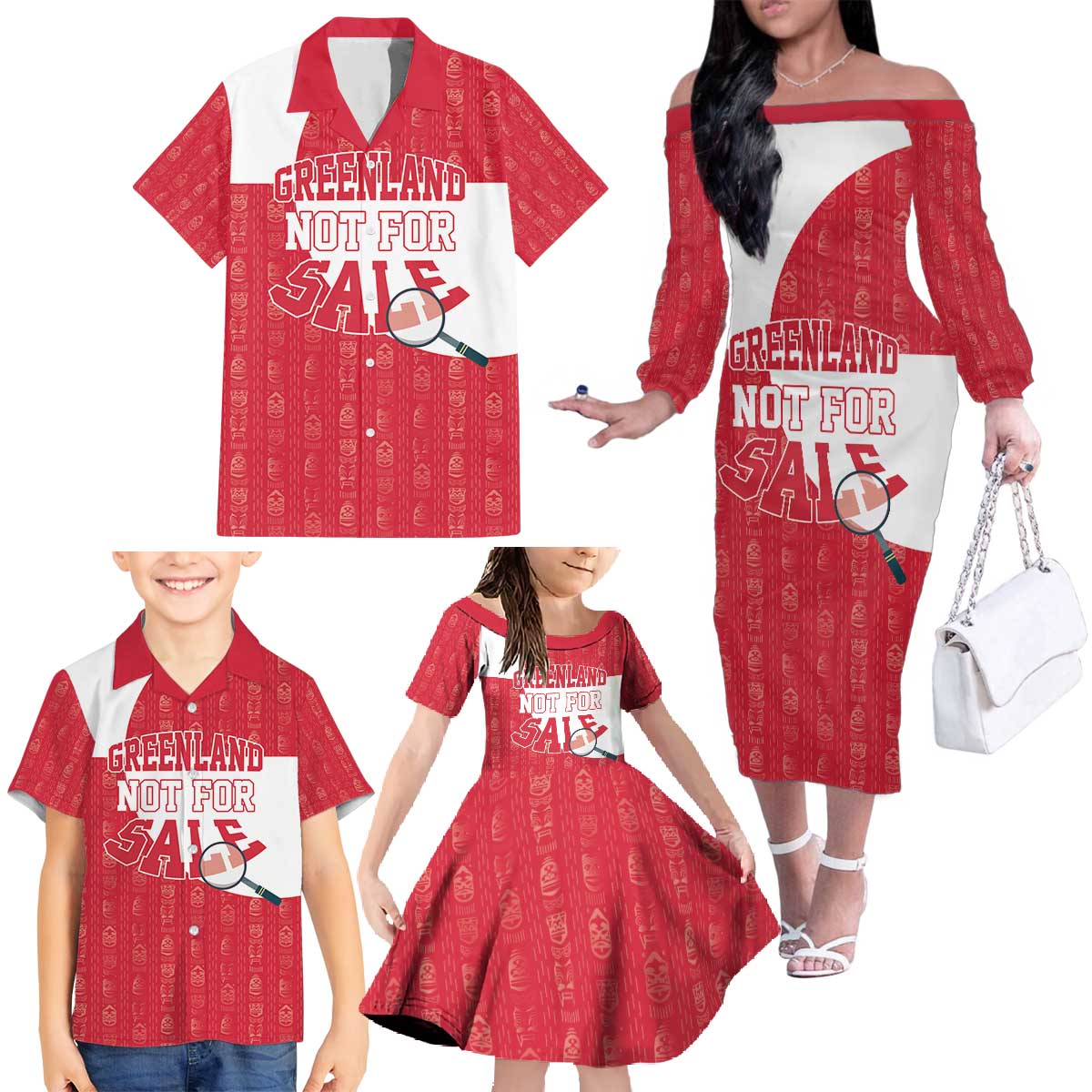 Greenland Not For Sale Family Matching Off The Shoulder Long Sleeve Dress and Hawaiian Shirt Polar Bear