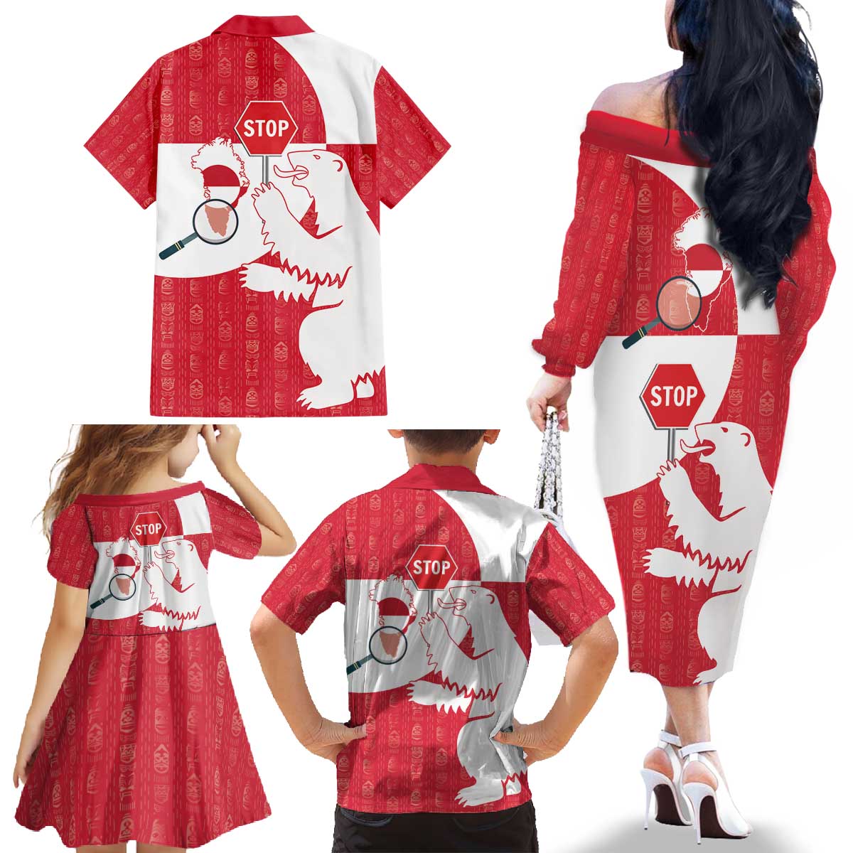 Greenland Not For Sale Family Matching Off The Shoulder Long Sleeve Dress and Hawaiian Shirt Polar Bear