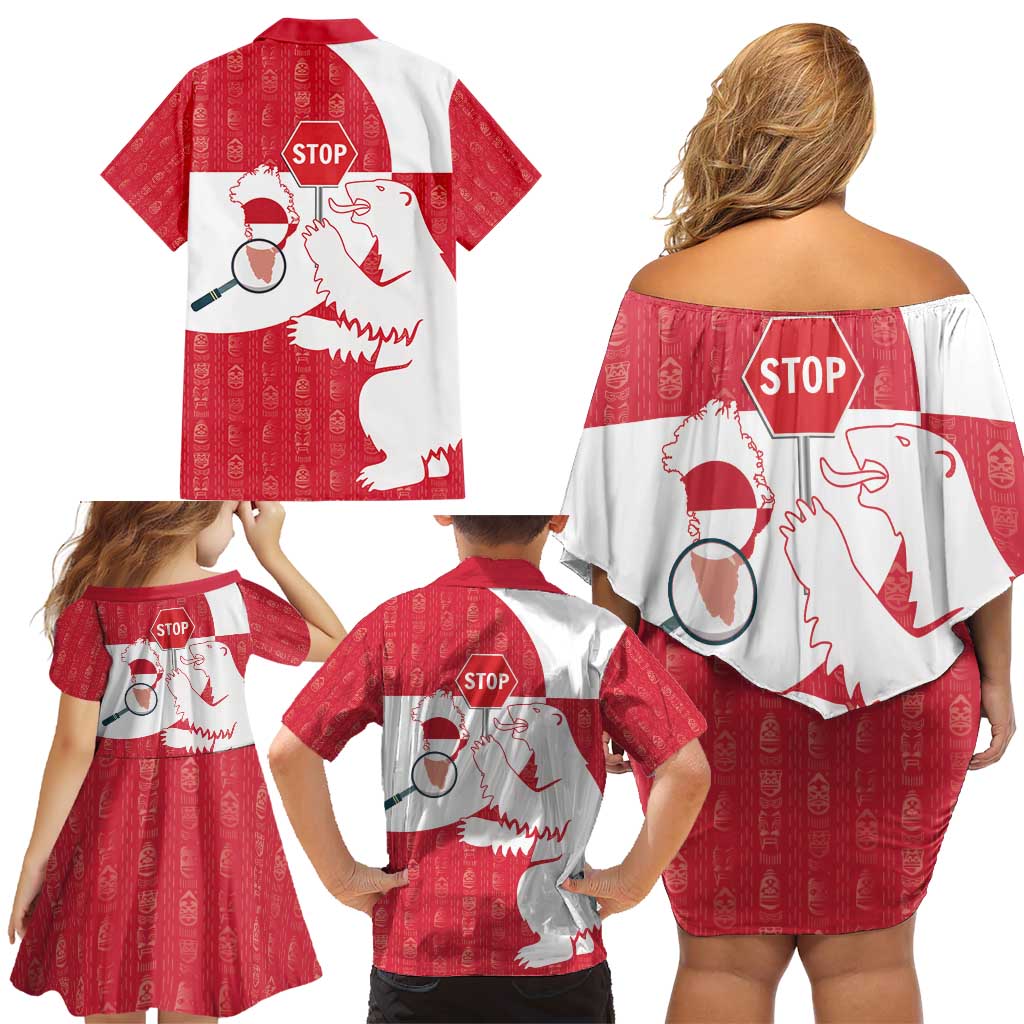 Greenland Not For Sale Family Matching Off Shoulder Short Dress and Hawaiian Shirt Polar Bear