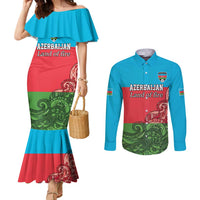 Custom Azerbaijan Football Couples Matching Mermaid Dress and Long Sleeve Button Shirt Azerbaijan Pattern Buta