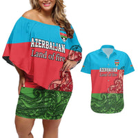 Custom Azerbaijan Football Couples Matching Off Shoulder Short Dress and Hawaiian Shirt Azerbaijan Pattern Buta