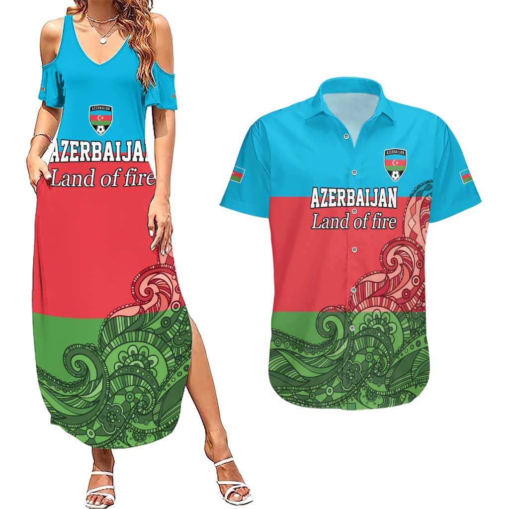 Custom Azerbaijan Football Couples Matching Summer Maxi Dress and Hawaiian Shirt Azerbaijan Pattern Buta