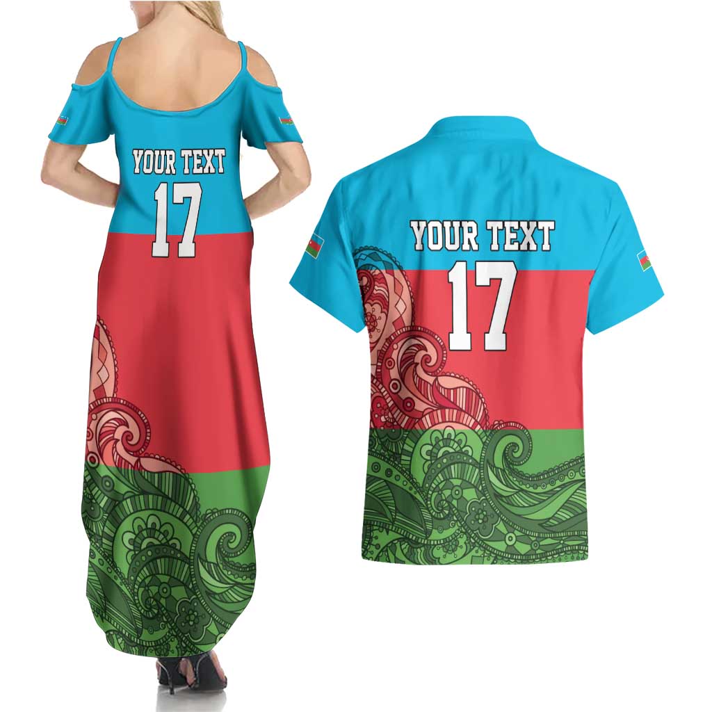 Custom Azerbaijan Football Couples Matching Summer Maxi Dress and Hawaiian Shirt Azerbaijan Pattern Buta