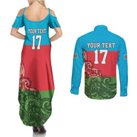 Custom Azerbaijan Football Couples Matching Summer Maxi Dress and Long Sleeve Button Shirt Azerbaijan Pattern Buta