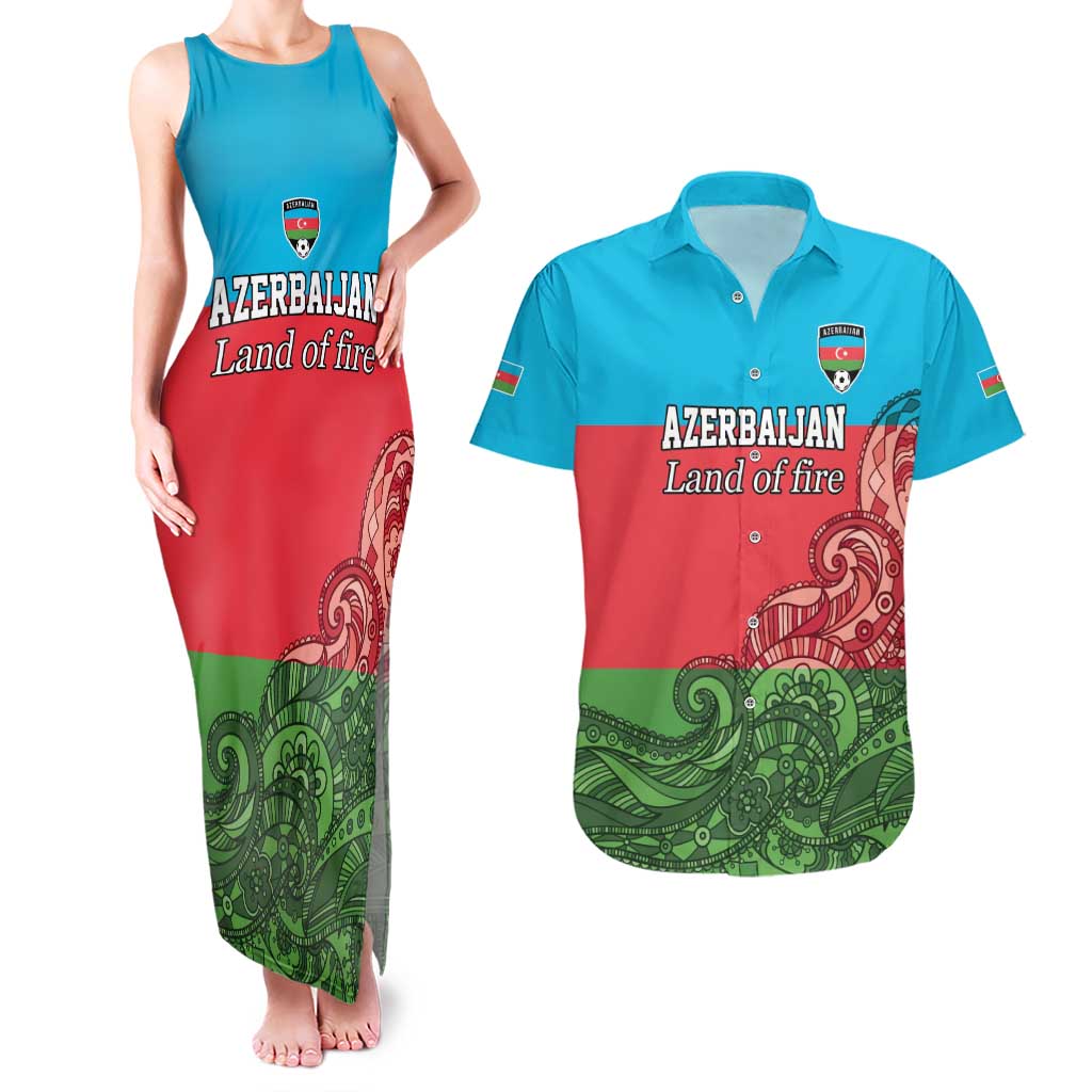 Custom Azerbaijan Football Couples Matching Tank Maxi Dress and Hawaiian Shirt Azerbaijan Pattern Buta
