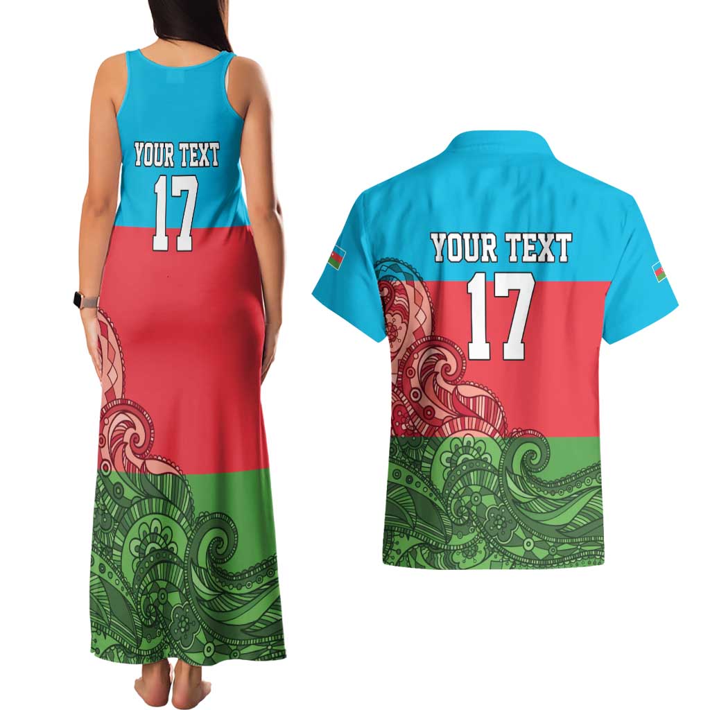 Custom Azerbaijan Football Couples Matching Tank Maxi Dress and Hawaiian Shirt Azerbaijan Pattern Buta