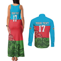 Custom Azerbaijan Football Couples Matching Tank Maxi Dress and Long Sleeve Button Shirt Azerbaijan Pattern Buta