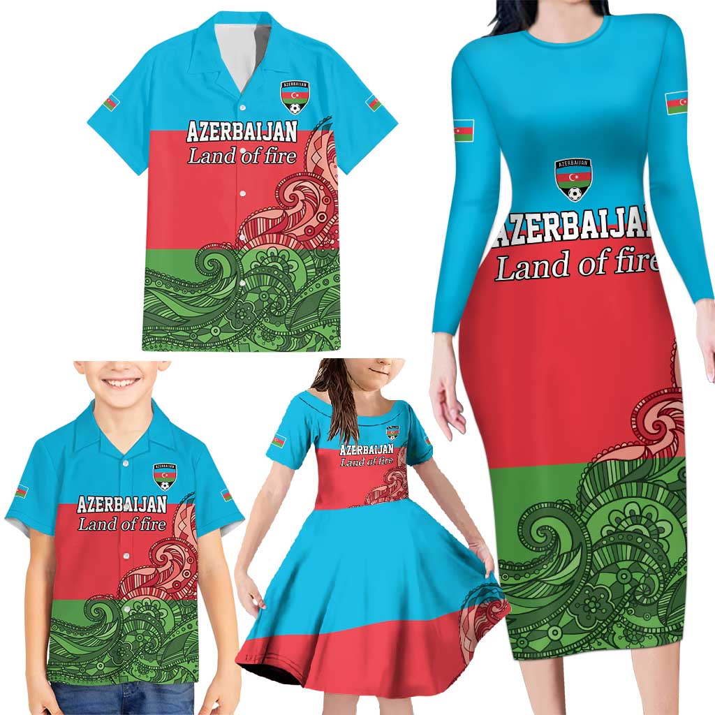 Custom Azerbaijan Football Family Matching Long Sleeve Bodycon Dress and Hawaiian Shirt Azerbaijan Pattern Buta