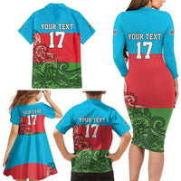Custom Azerbaijan Football Family Matching Long Sleeve Bodycon Dress and Hawaiian Shirt Azerbaijan Pattern Buta