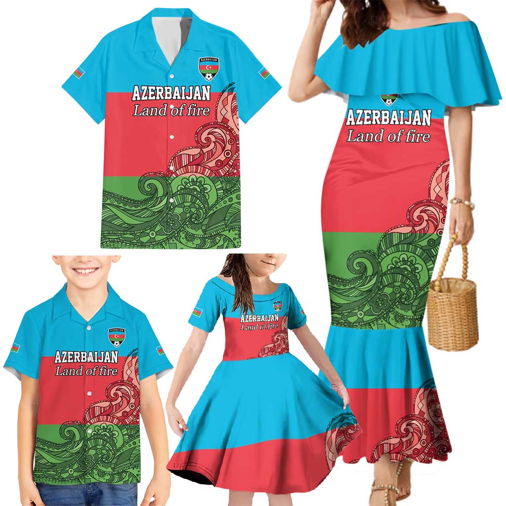 Custom Azerbaijan Football Family Matching Mermaid Dress and Hawaiian Shirt Azerbaijan Pattern Buta