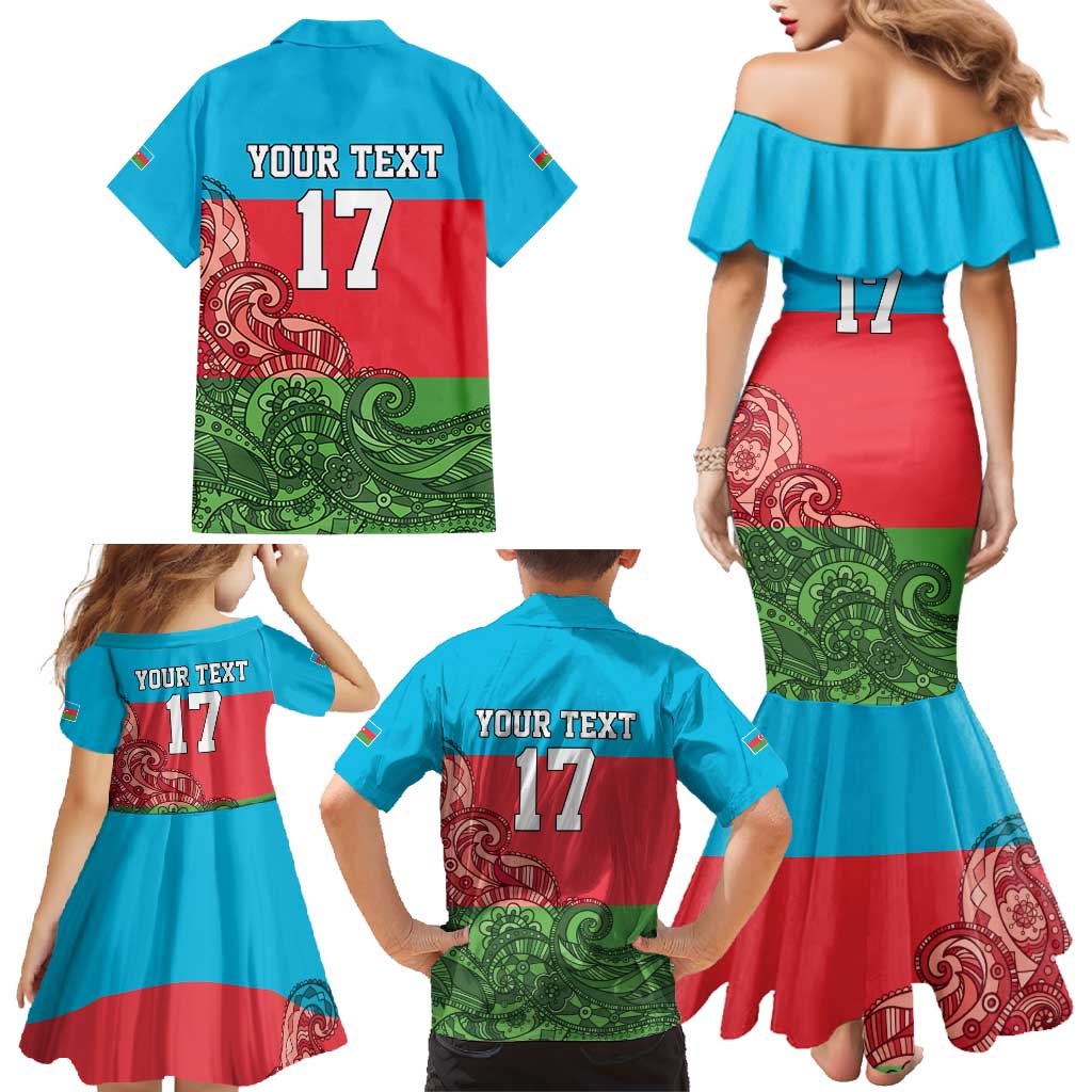 Custom Azerbaijan Football Family Matching Mermaid Dress and Hawaiian Shirt Azerbaijan Pattern Buta