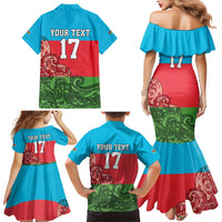 Custom Azerbaijan Football Family Matching Mermaid Dress and Hawaiian Shirt Azerbaijan Pattern Buta