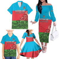 Custom Azerbaijan Football Family Matching Off The Shoulder Long Sleeve Dress and Hawaiian Shirt Azerbaijan Pattern Buta