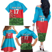 Custom Azerbaijan Football Family Matching Off The Shoulder Long Sleeve Dress and Hawaiian Shirt Azerbaijan Pattern Buta
