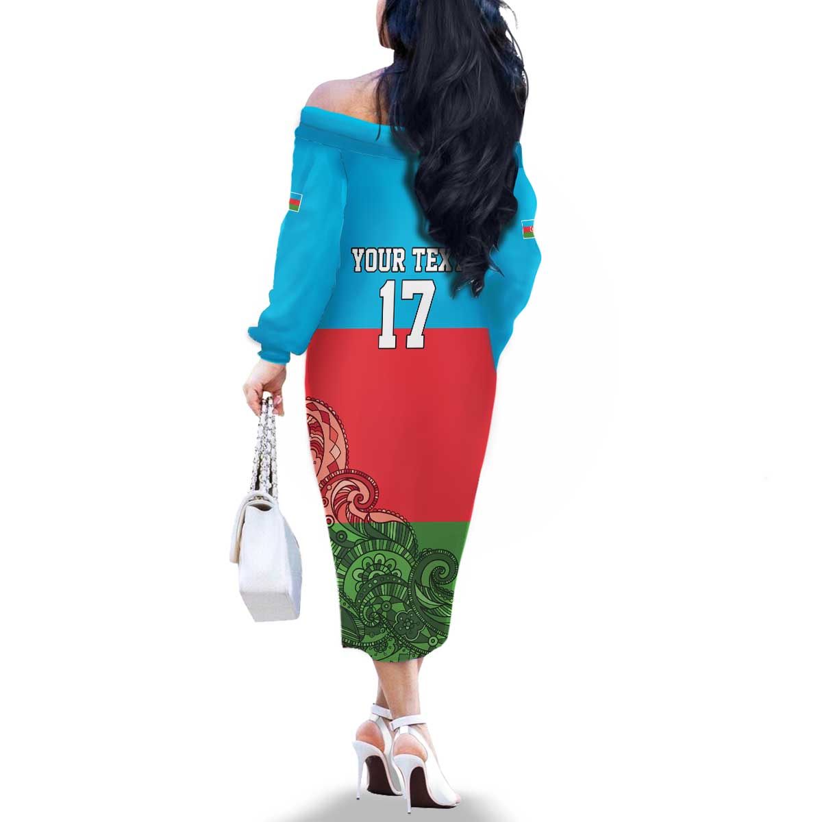 Custom Azerbaijan Football Family Matching Off The Shoulder Long Sleeve Dress and Hawaiian Shirt Azerbaijan Pattern Buta