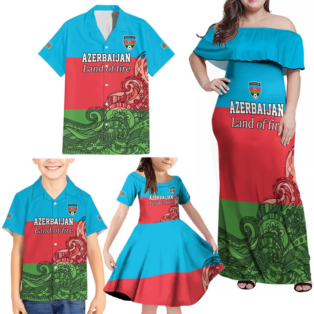Custom Azerbaijan Football Family Matching Off Shoulder Maxi Dress and Hawaiian Shirt Azerbaijan Pattern Buta