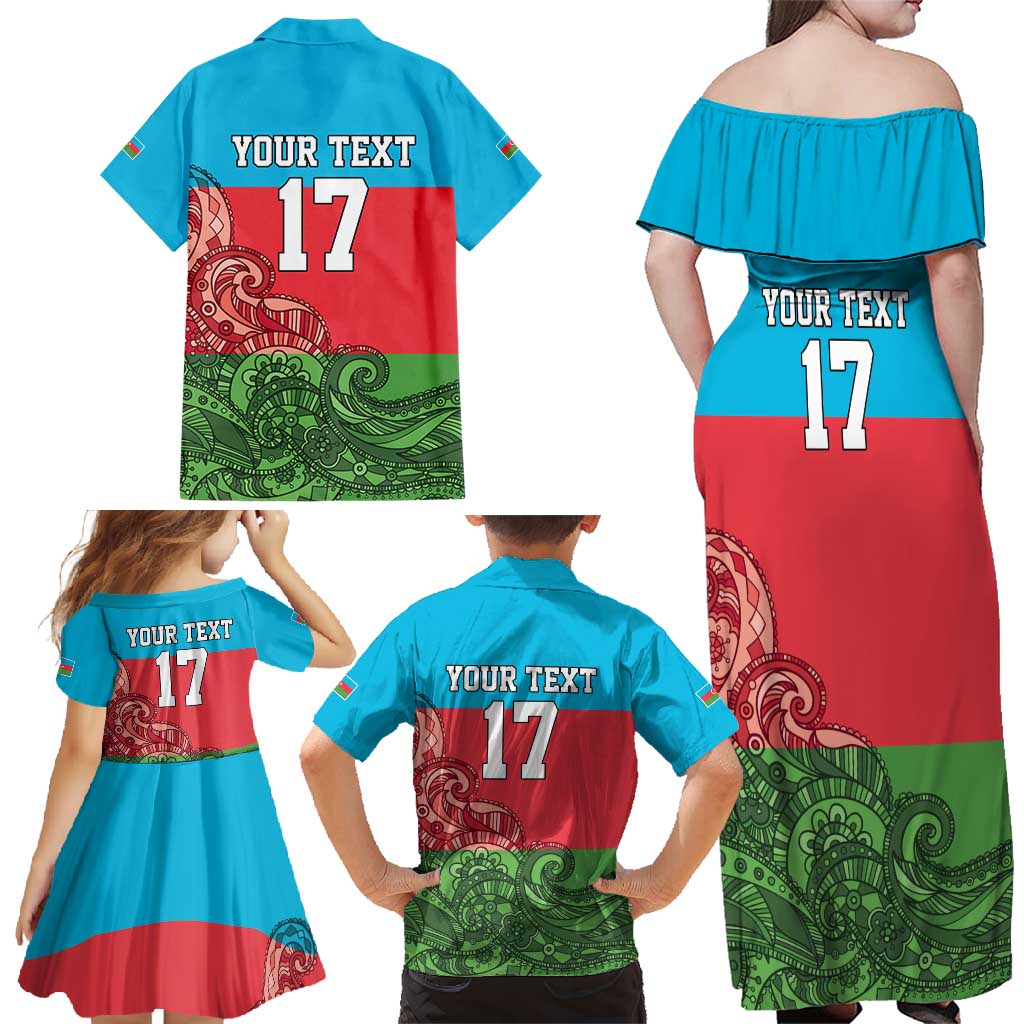 Custom Azerbaijan Football Family Matching Off Shoulder Maxi Dress and Hawaiian Shirt Azerbaijan Pattern Buta