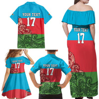 Custom Azerbaijan Football Family Matching Off Shoulder Maxi Dress and Hawaiian Shirt Azerbaijan Pattern Buta