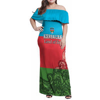 Custom Azerbaijan Football Family Matching Off Shoulder Maxi Dress and Hawaiian Shirt Azerbaijan Pattern Buta