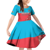 Custom Azerbaijan Football Family Matching Off Shoulder Short Dress and Hawaiian Shirt Azerbaijan Pattern Buta