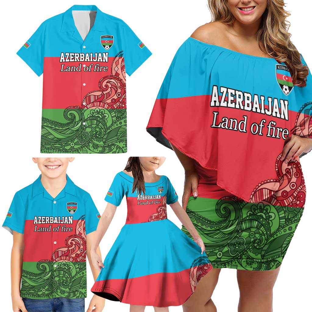 Custom Azerbaijan Football Family Matching Off Shoulder Short Dress and Hawaiian Shirt Azerbaijan Pattern Buta