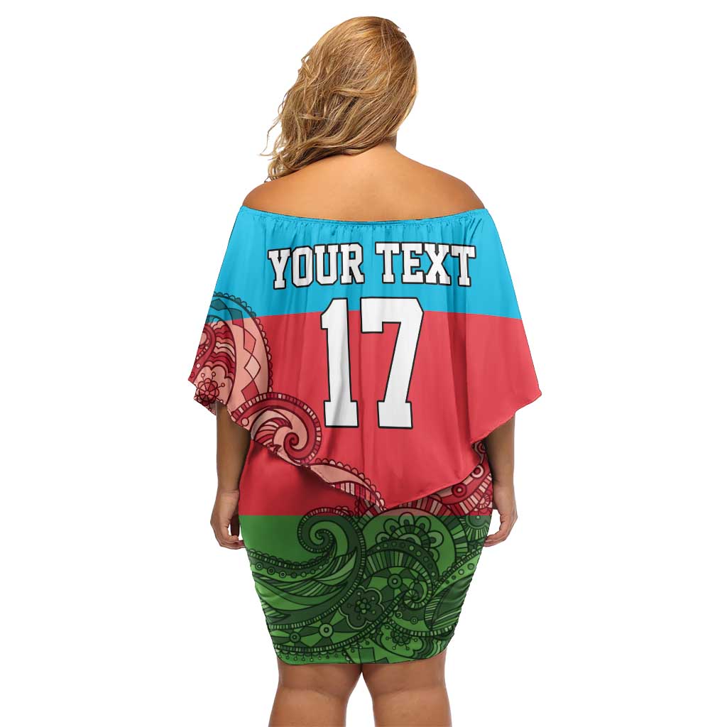 Custom Azerbaijan Football Family Matching Off Shoulder Short Dress and Hawaiian Shirt Azerbaijan Pattern Buta