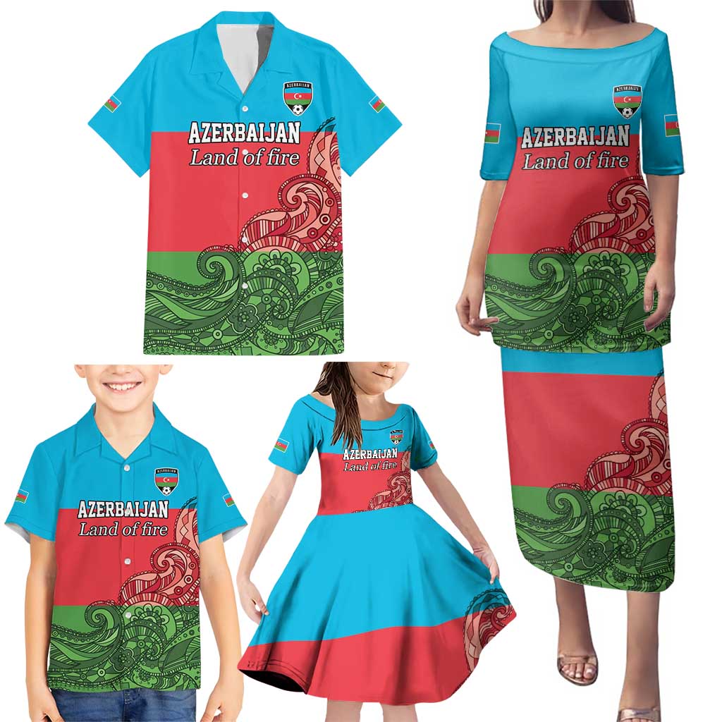 Custom Azerbaijan Football Family Matching Puletasi and Hawaiian Shirt Azerbaijan Pattern Buta