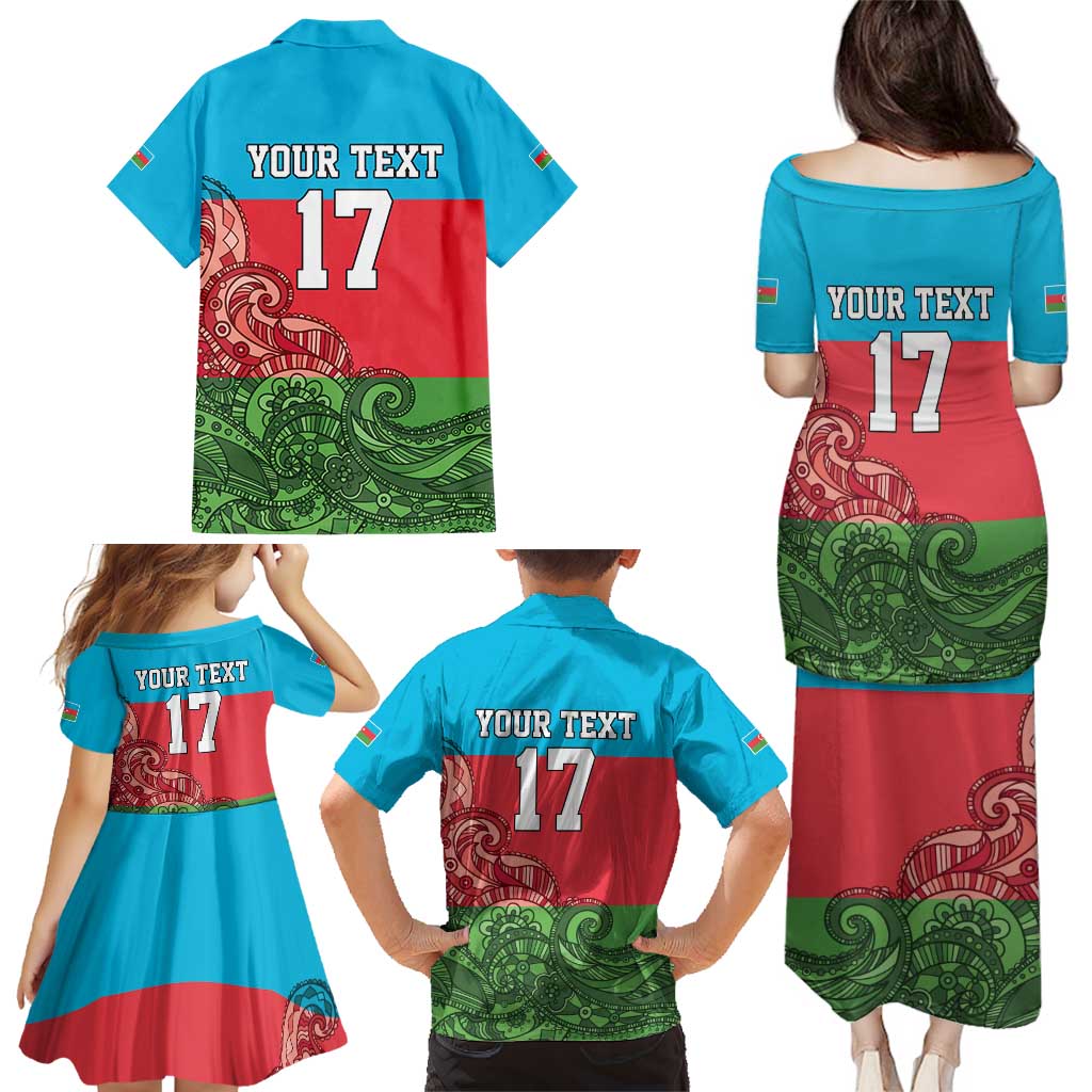 Custom Azerbaijan Football Family Matching Puletasi and Hawaiian Shirt Azerbaijan Pattern Buta