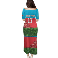 Custom Azerbaijan Football Family Matching Puletasi and Hawaiian Shirt Azerbaijan Pattern Buta