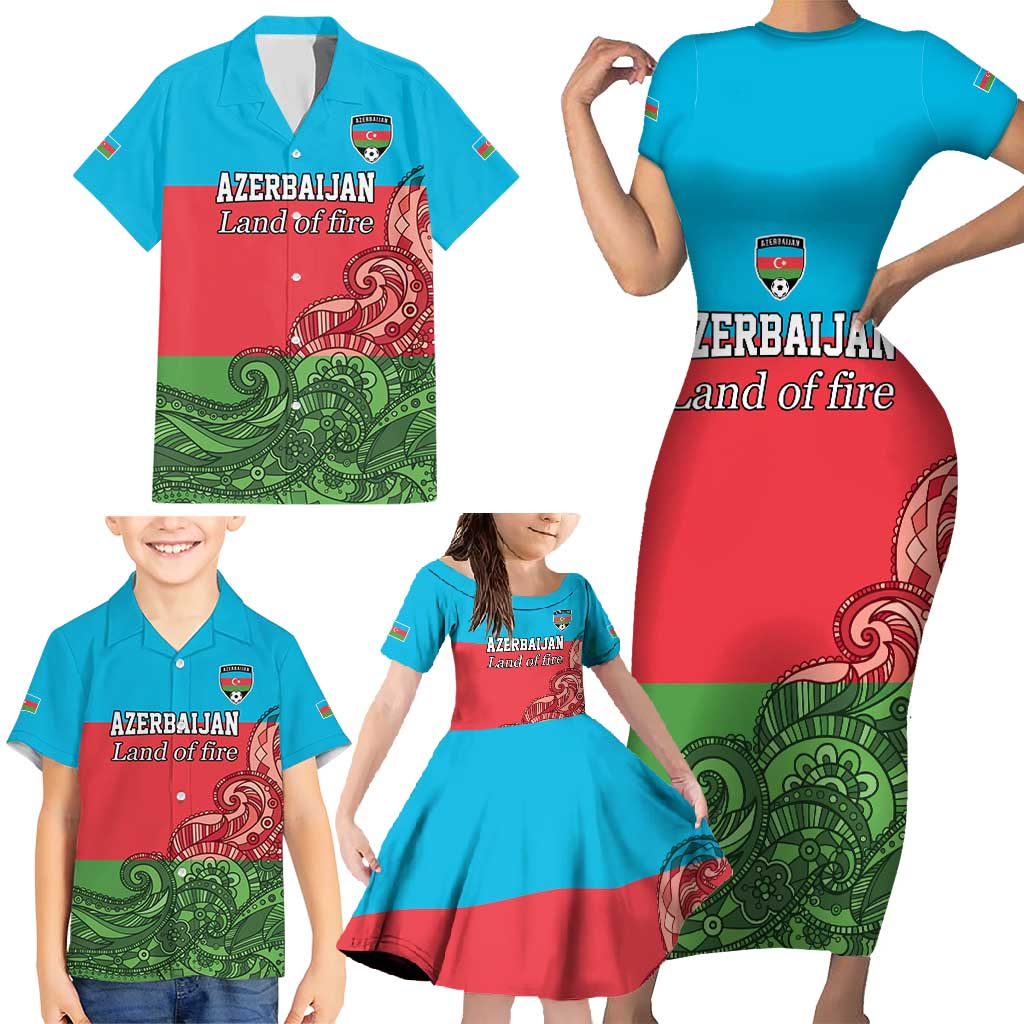Custom Azerbaijan Football Family Matching Short Sleeve Bodycon Dress and Hawaiian Shirt Azerbaijan Pattern Buta