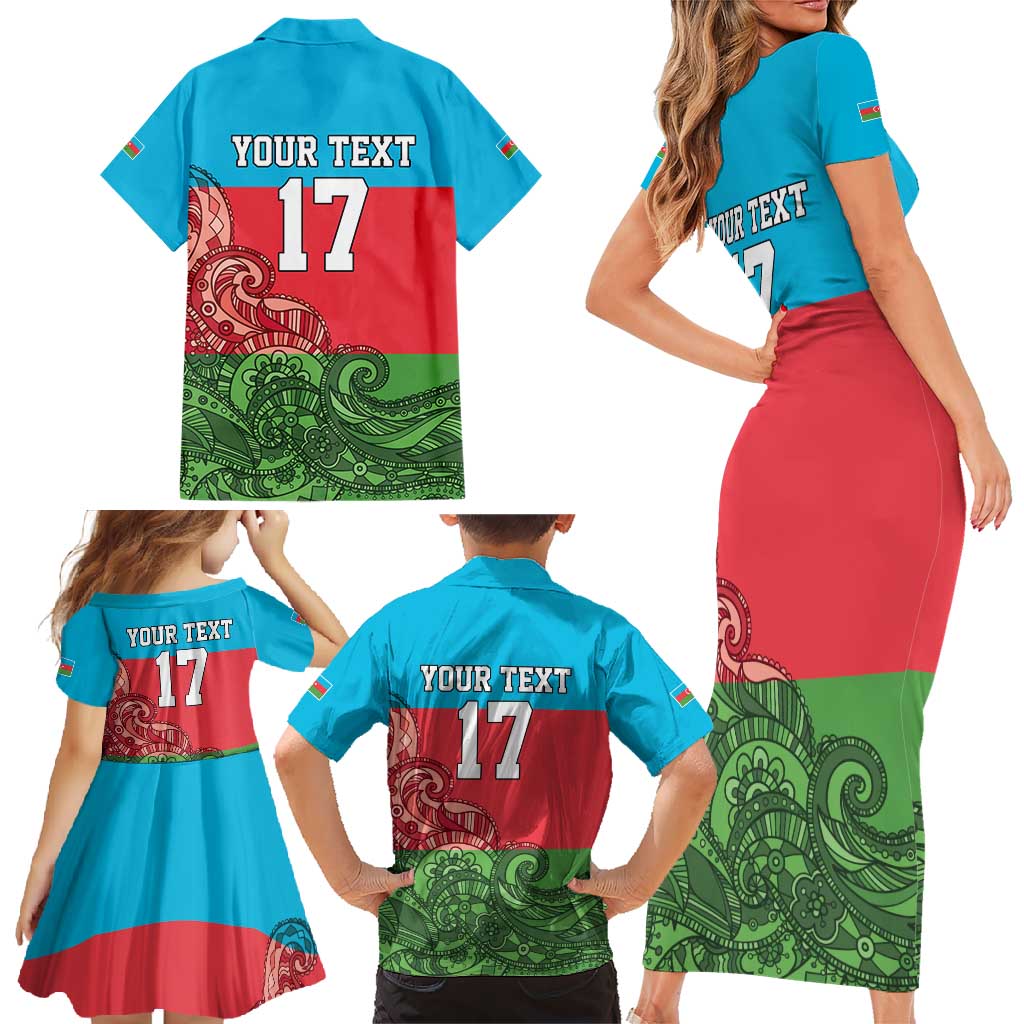Custom Azerbaijan Football Family Matching Short Sleeve Bodycon Dress and Hawaiian Shirt Azerbaijan Pattern Buta
