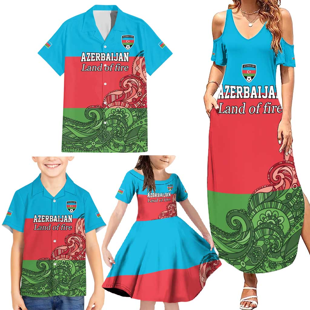 Custom Azerbaijan Football Family Matching Summer Maxi Dress and Hawaiian Shirt Azerbaijan Pattern Buta