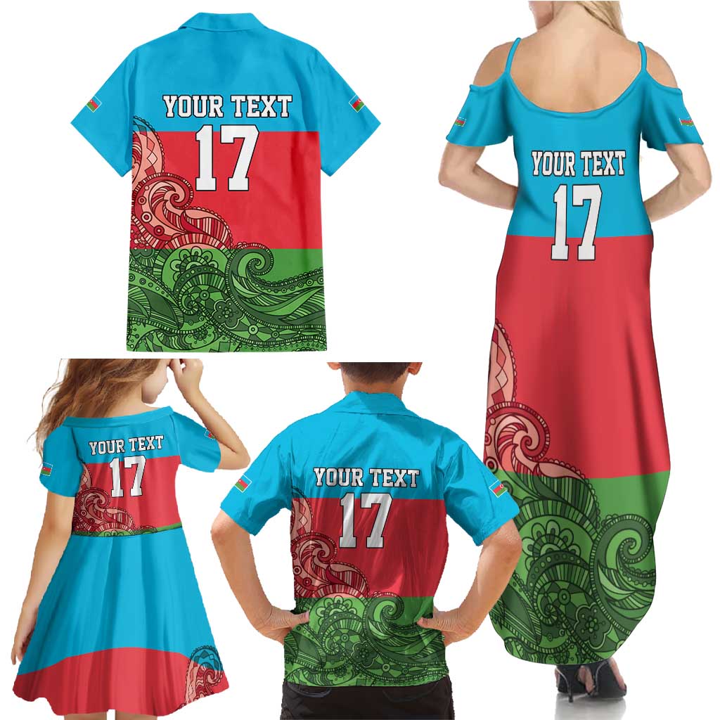 Custom Azerbaijan Football Family Matching Summer Maxi Dress and Hawaiian Shirt Azerbaijan Pattern Buta