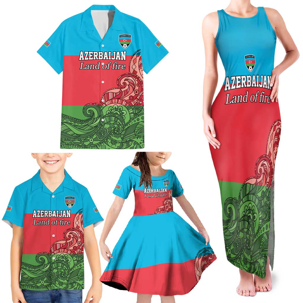 Custom Azerbaijan Football Family Matching Tank Maxi Dress and Hawaiian Shirt Azerbaijan Pattern Buta