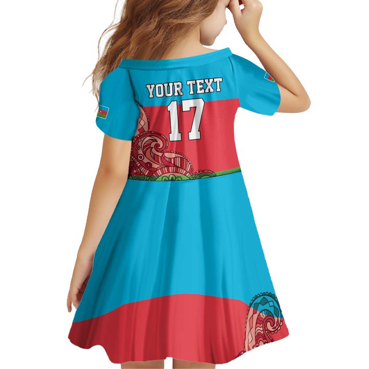 Custom Azerbaijan Football Kid Short Sleeve Dress Azerbaijan Pattern Buta