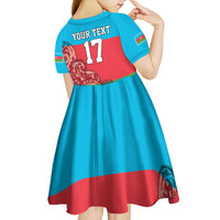 Custom Azerbaijan Football Kid Short Sleeve Dress Azerbaijan Pattern Buta