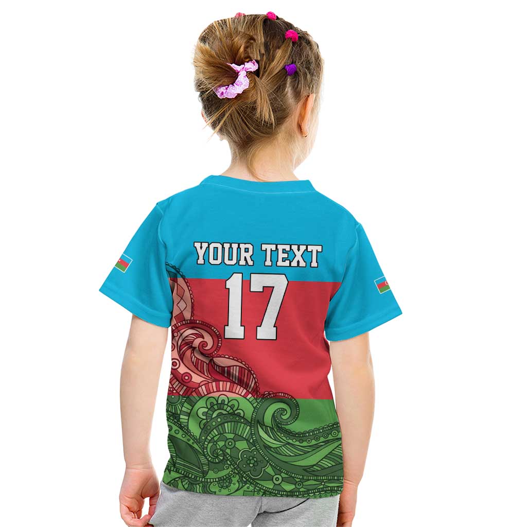 Custom Azerbaijan Football Kid T Shirt Azerbaijan Pattern Buta