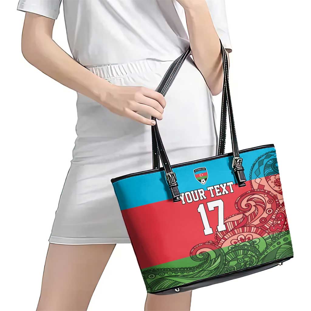 Custom Azerbaijan Football Leather Tote Bag Azerbaijan Pattern Buta
