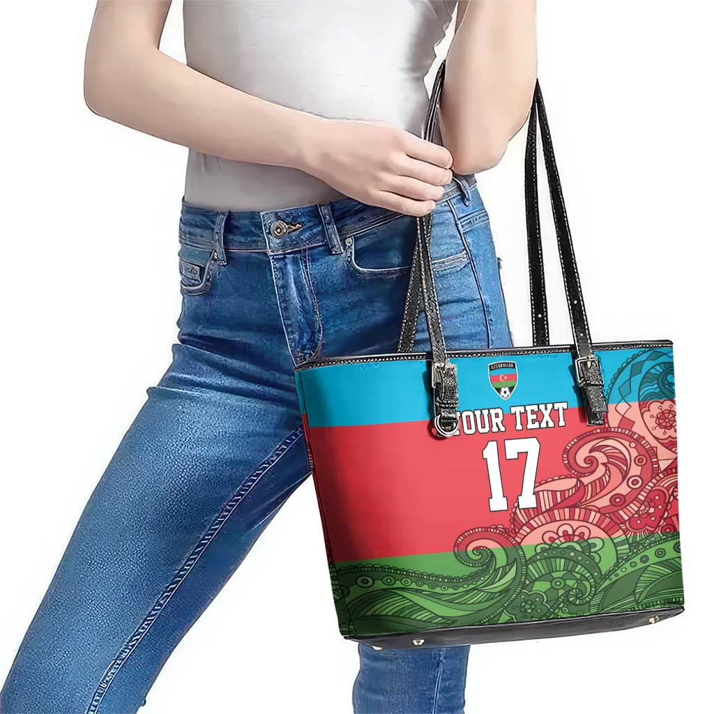 Custom Azerbaijan Football Leather Tote Bag Azerbaijan Pattern Buta