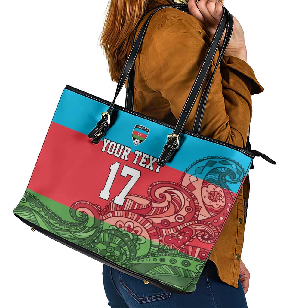 Custom Azerbaijan Football Leather Tote Bag Azerbaijan Pattern Buta