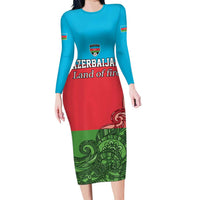 Custom Azerbaijan Football Long Sleeve Bodycon Dress Azerbaijan Pattern Buta