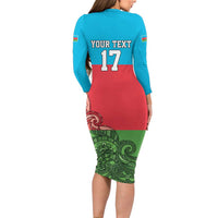 Custom Azerbaijan Football Long Sleeve Bodycon Dress Azerbaijan Pattern Buta