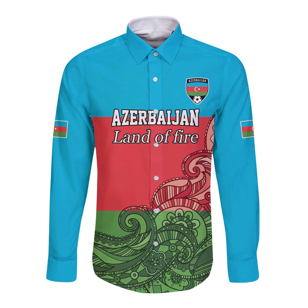Custom Azerbaijan Football Long Sleeve Button Shirt Azerbaijan Pattern Buta