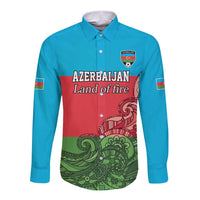Custom Azerbaijan Football Long Sleeve Button Shirt Azerbaijan Pattern Buta