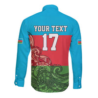 Custom Azerbaijan Football Long Sleeve Button Shirt Azerbaijan Pattern Buta