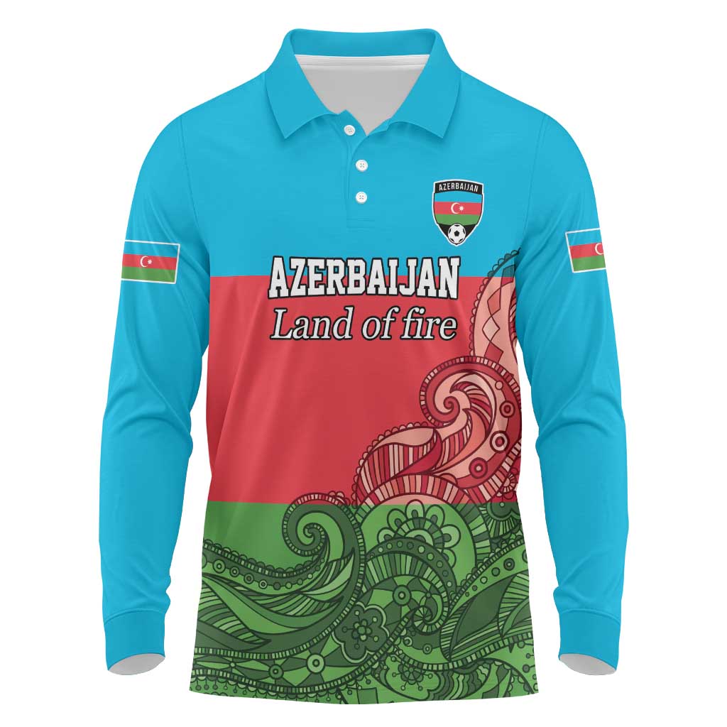 Custom Azerbaijan Football Long Sleeve Polo Shirt Azerbaijan Pattern Buta