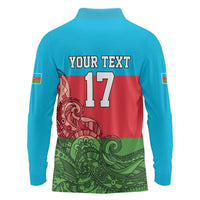 Custom Azerbaijan Football Long Sleeve Polo Shirt Azerbaijan Pattern Buta