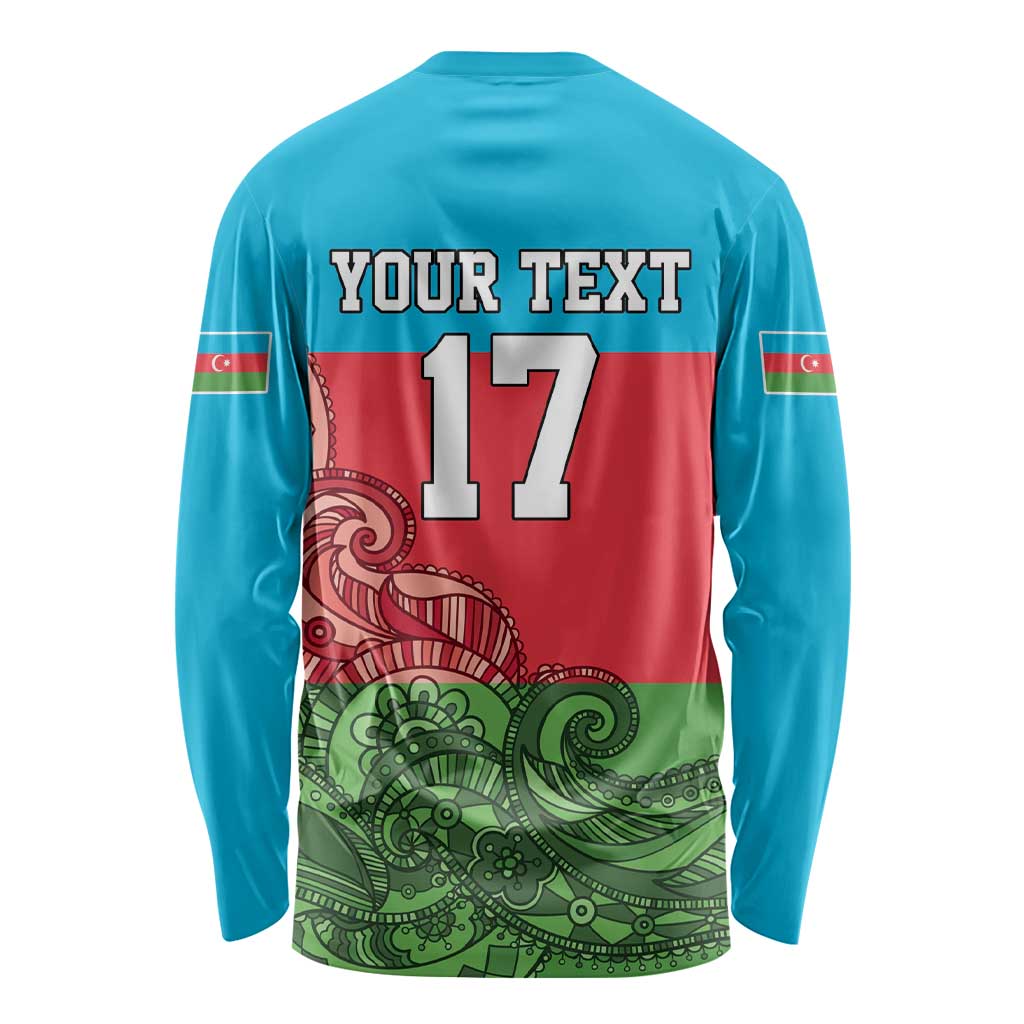 Custom Azerbaijan Football Long Sleeve Shirt Azerbaijan Pattern Buta