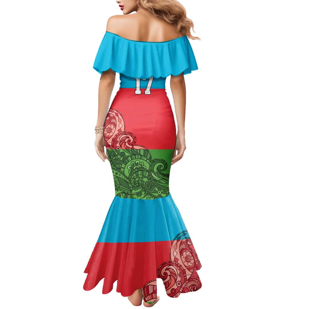 Custom Azerbaijan Football Mermaid Dress Azerbaijan Pattern Buta
